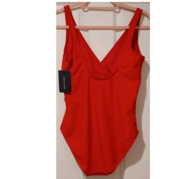 TOMMY HILFIGER RED SCA V-NECK FRONT LAYER WRAP SWIMSUIT SWIMWEAR SIZE 10 NEW WI - Picture 4 of 14